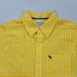 Abercrombie & Fitch Mens Medium Yellow Gingham Muscle Fit Button Down Shirt